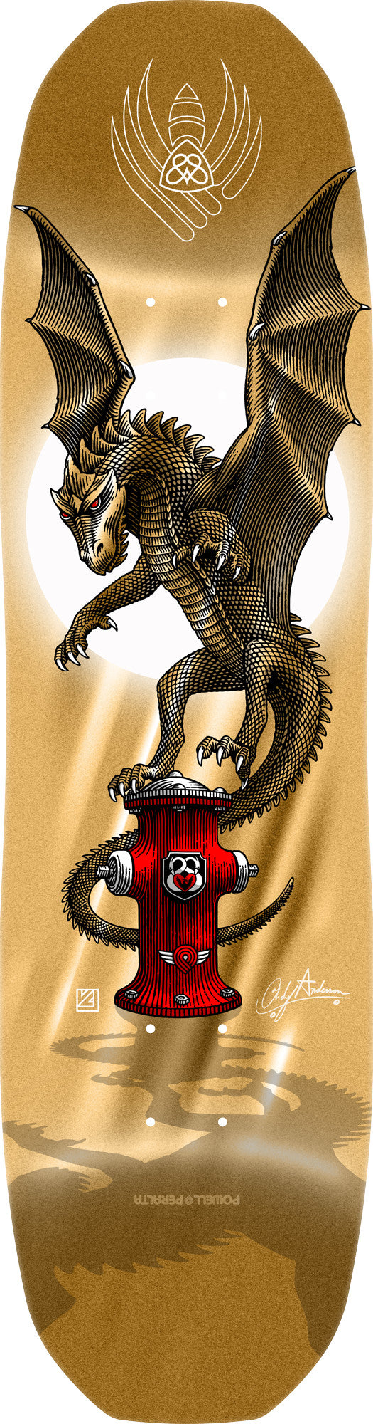 8.4" x 32" Pro Andy Anderson Hydrant FLIGHT® Skateboard Deck Gold Foil Shape 311