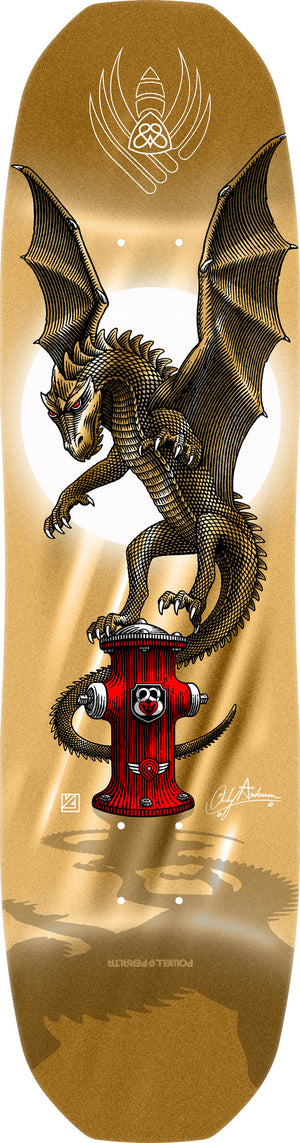 8.4" x 32" Pro Andy Anderson Hydrant FLIGHT® Skateboard Deck Gold Foil Shape 311