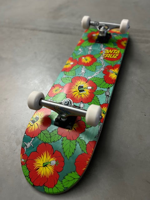 8.0" X 31.6" Screaming Hibiscus 7 Ply Birch Skateboard Custom Complete