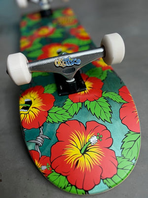8.0" X 31.6" Screaming Hibiscus 7 Ply Birch Skateboard Custom Complete
