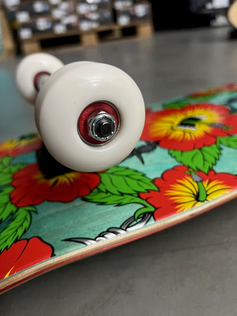 8.0" X 31.6" Screaming Hibiscus 7 Ply Birch Skateboard Custom Complete
