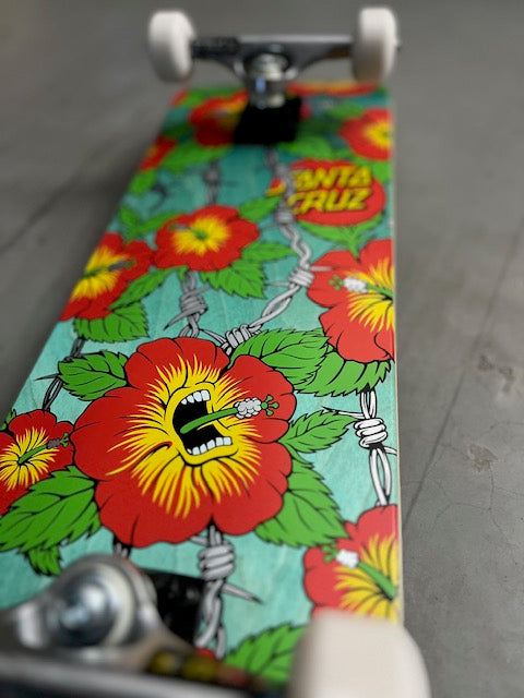 8.0" X 31.6" Screaming Hibiscus 7 Ply Birch Skateboard Custom Complete